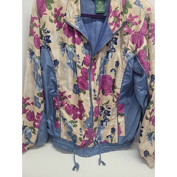 Hunt Club Vintage 90’s 100% Silk Floral Zipper Track jacket Sz Med Y2K - Picture 9 of 13